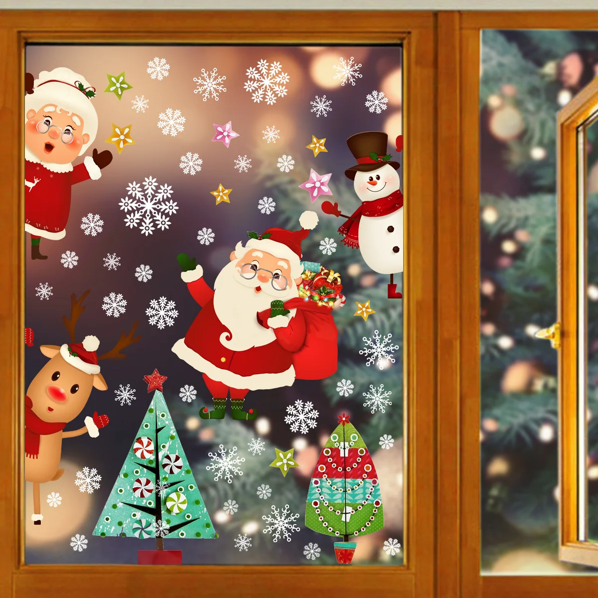 Christmas Decoration Window Stickers Static Double Side View Santa Claus Xmas Tree Snowflake Decor Interior Novelty Holiday Art