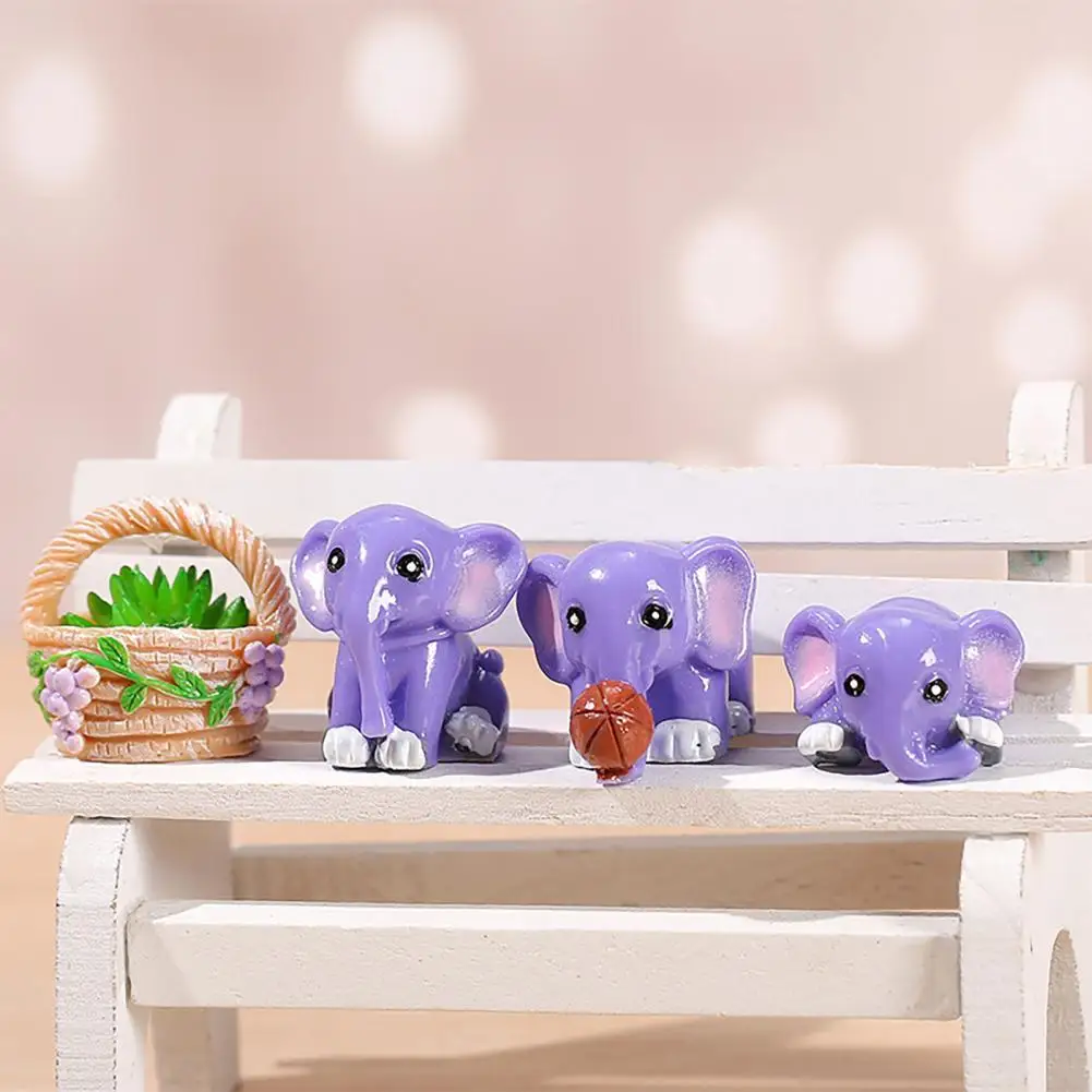

4Pcs Adorable Lightweight Fade-resistant Fairy Garden Elephant Ornament for Home Animal Miniature Elephant Figurine