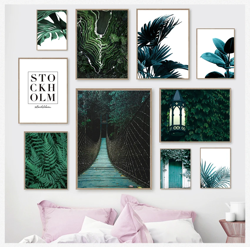 

Nordic Posters And Prints Plant Wall Pictures For Living Room Home Decor Fresh Green Leaves Bridge Door Wall Art Canvas Painting