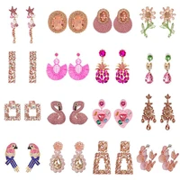 new korean sweet pink vintage drop earring bling crystal long earring brincos pendientes wholesale statement jewelry bijoux