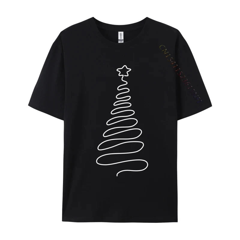 Christmas Tree Handmade Winter Line Art Family Holiday T Shirts Men Harajuku Shirt Cotton Oversized Unique Tees Tops