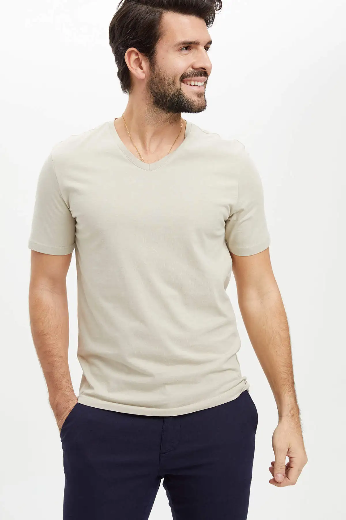 Мужская хлопковая футболка с V-образным вырезом и коротким рукавом | одежда