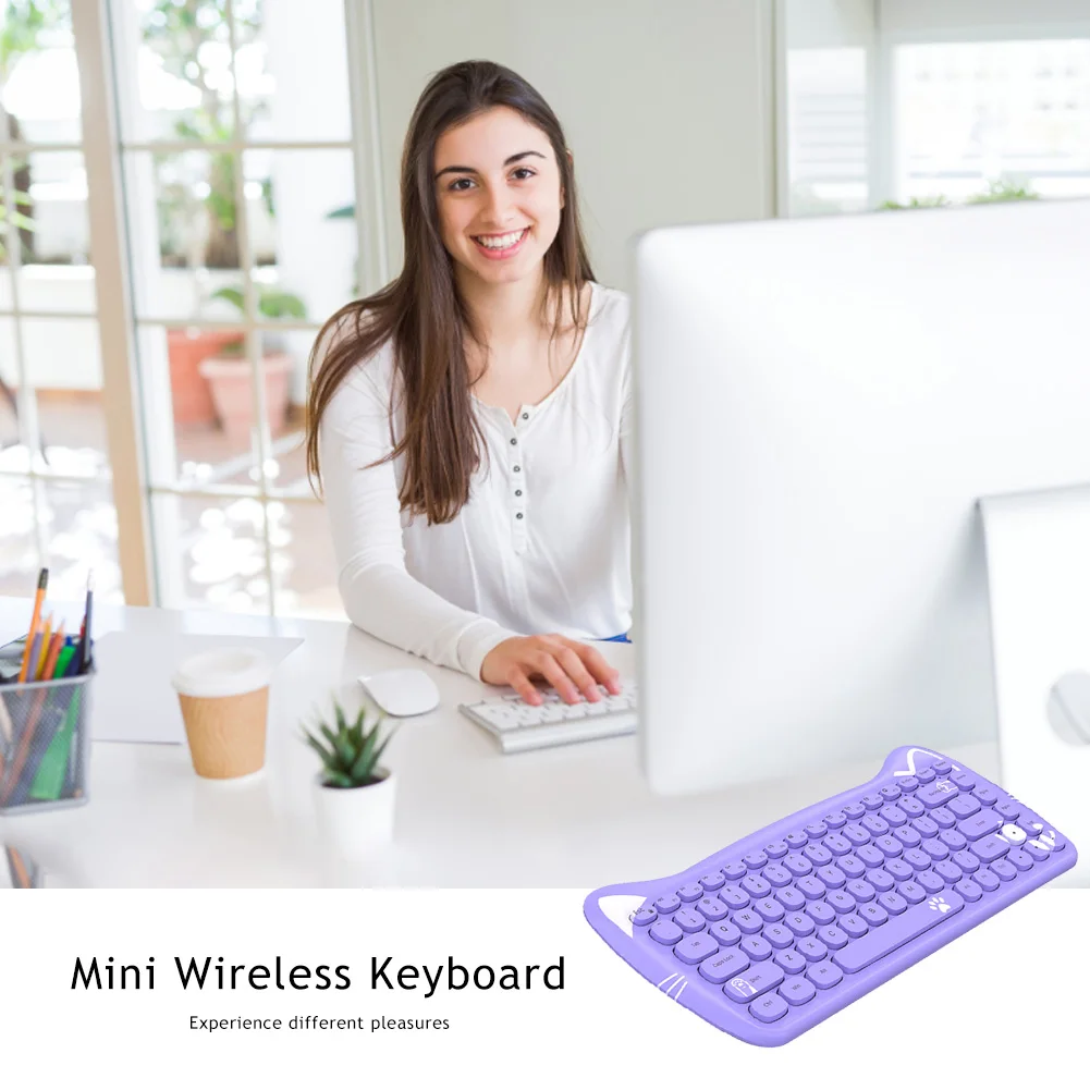 

AJAZZ A3060 2.4G Wireless Keyboard Mouse Combos 84 Keys Pink Keyboard for Mac / ios / Windows / android Desketop Notebook