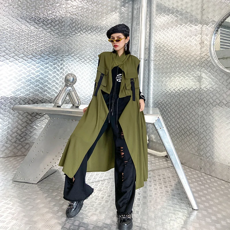 

Women Vest Jacket Sleeveless Waistcoat Summer 2022 Thin Loose Drape Streetwear Hip Hop Solid Color Cardigan Windbreaker 0061