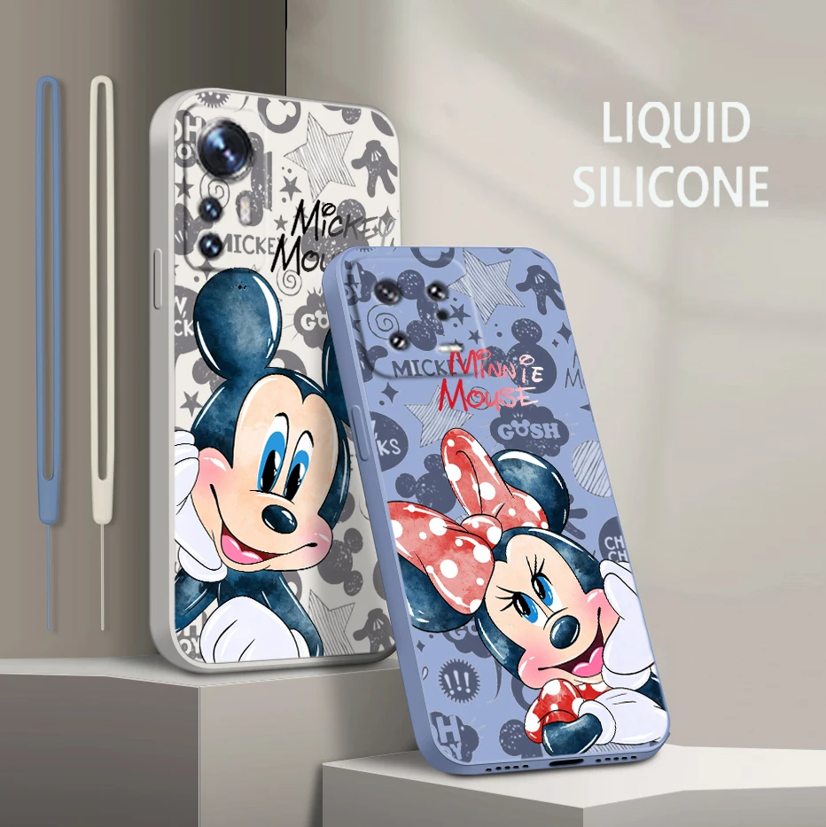 

Minnie Mickey Mouse Love For Xiaomi Mi 13 12 12T 11 11T 10 10T 9 9SE Lite Pro Ultra A3 Liquid Rope Shockproof Phone Case Fundas
