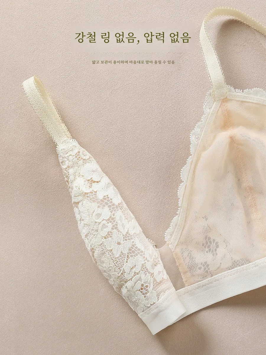 Baoshiqi Rabbit Eared Underwear Women Summer Ultra-Thin Big Chest Makes You Look Smaller White Bra French sle Lace No Steel...