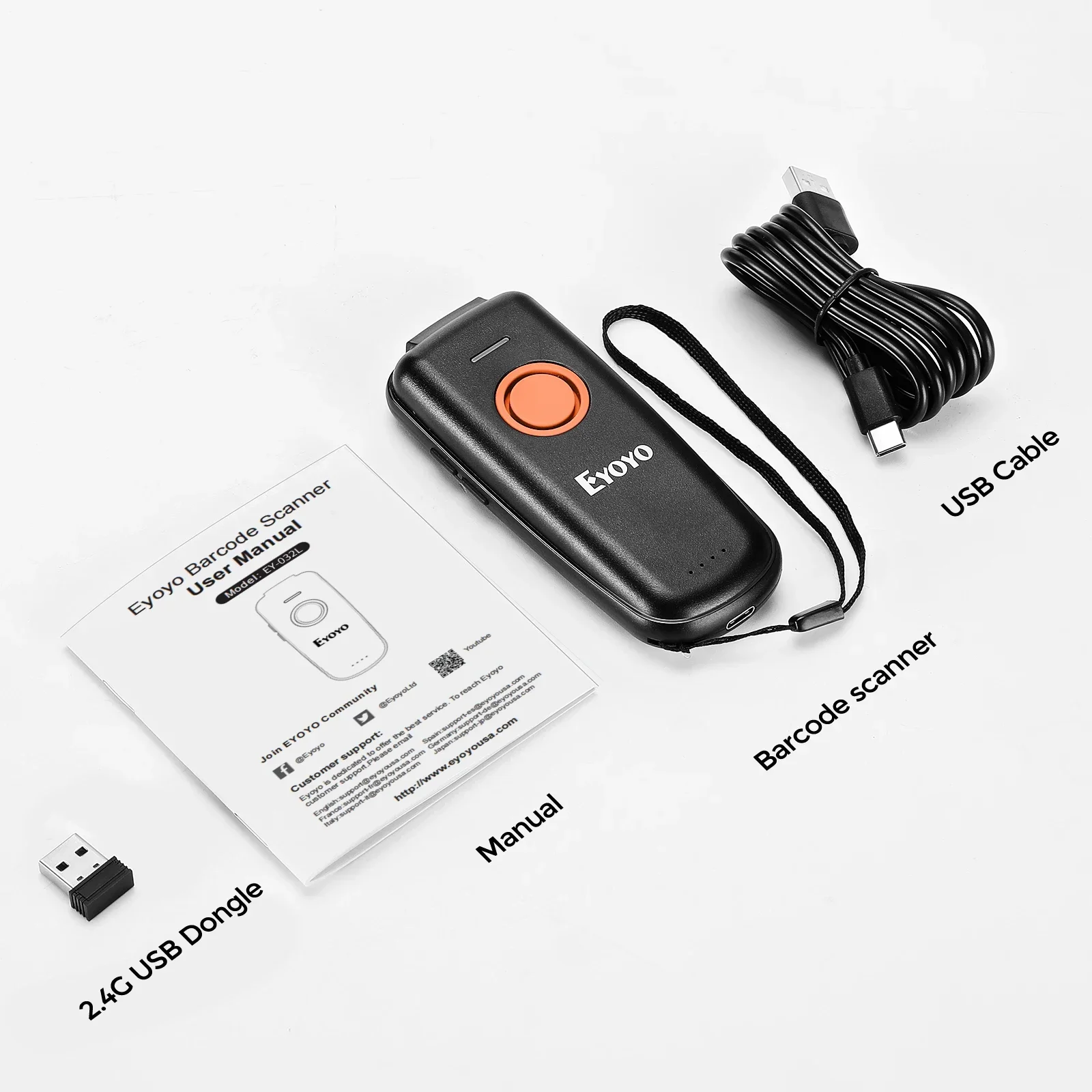 EYOYO EY-023L Мини-сканер штрих-кода 1D — беспроводная связь 2,4GBluetooth для AndroidiOSWindows, лазерный считыватель с автоматическим режимом сна (art.: 3920cefdf7afa) - 3920cefdf7afa