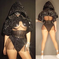 bodysuits black sexy perspective gauze shining women stage costume perform cosplay rave bar club party clothing