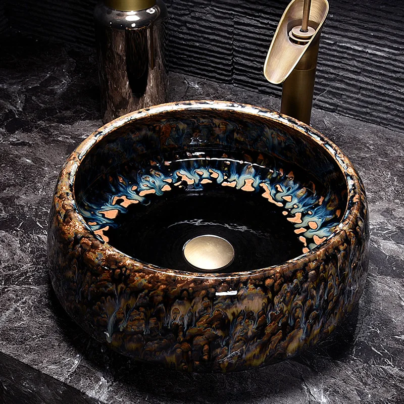 

Europe wash basin sink ceramic basin sink Jingdezhen washing basin Counter Top bathroom ceramic sink bathroom sink basin