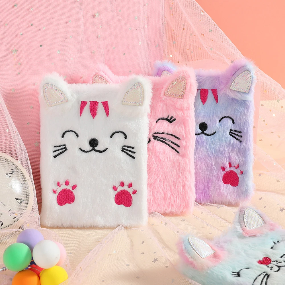 

Cat Shape Notebook Kids Plush Cover Diary Friend Teacher Gift School Stationery Birthday Christmas Present for Friend