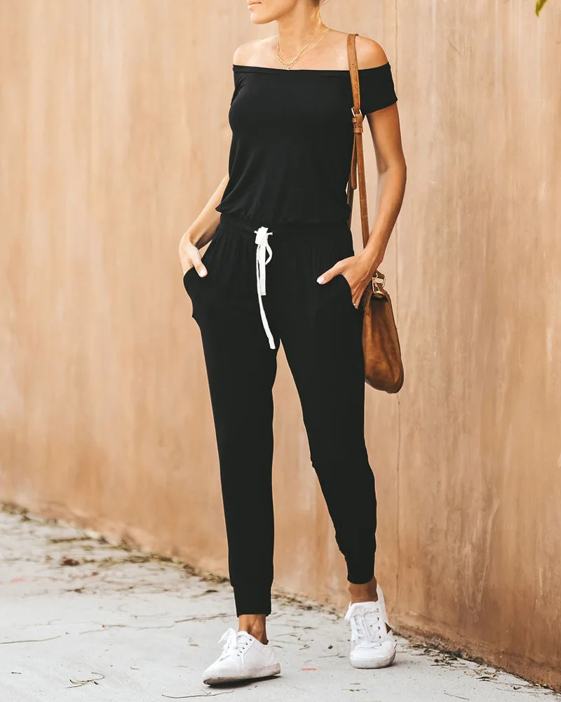 

Женский Повседневный комбинезон на завязках с карманами, Новинка лета 2022, черный сексуальный слитный комбинезон с открытыми плечами и коро...