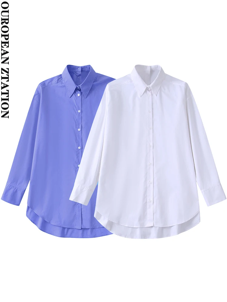 

PAILETE Women 2022 fashion loose poplin shirts vintage long sleeve side vents female blouses blusas chic tops