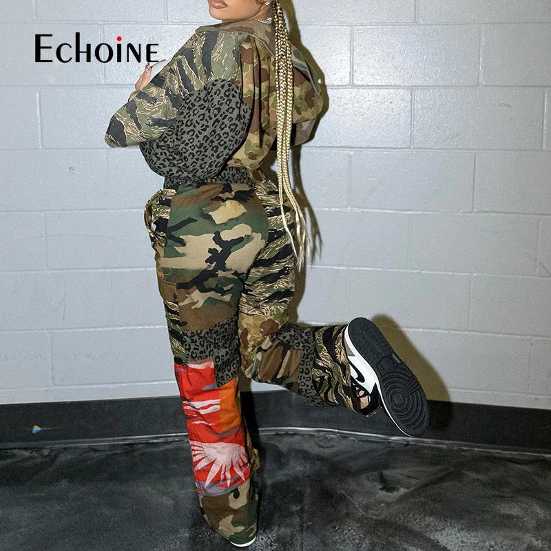 Осень 2022 женские камуфляжные брюки в стиле пэчворк с высокой талией прямые