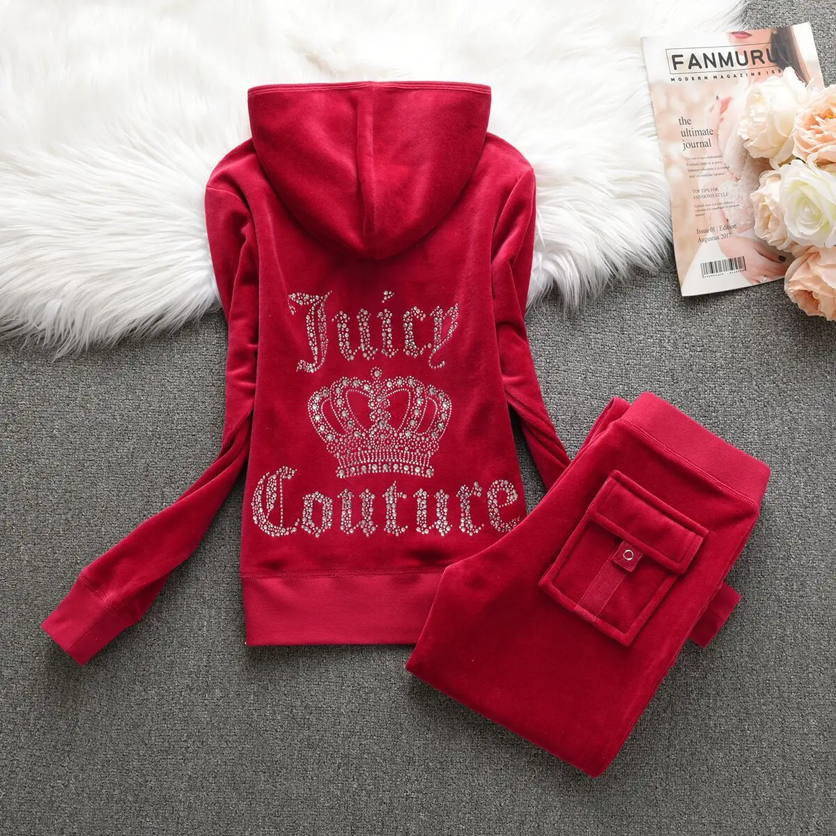Juicy Coutoure Women Hooded Sweater Suit New tTousers 2-Pc Set Casual Jogging Outdoor Trend Ladies American Street Sports Suit