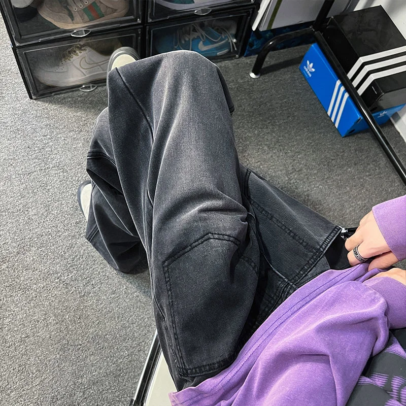 Blue Black Baggy Jeans Men Fashion Pockets Casual Straight Jeans Men Japanese Streetwear Hip Hop Loose Denim Pants Mens Trousers