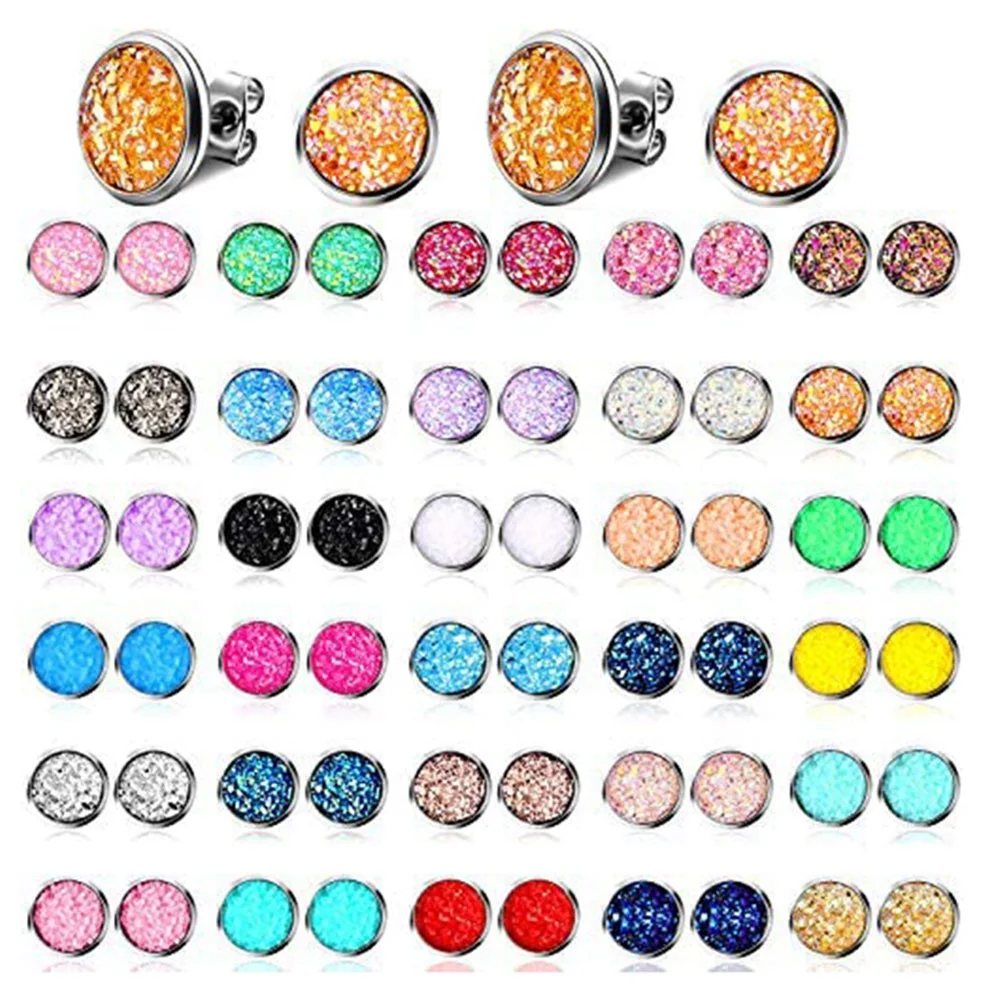 

Faux Druzy Stud Earrings Stainless Steel Druzy Stud Earrings Glitter Pierced Earrings for Women Girls Decorations