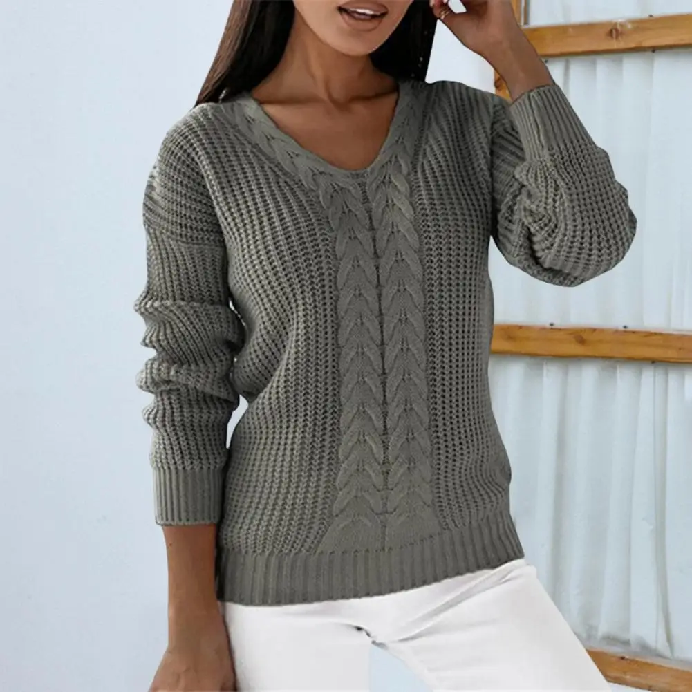 

Trendy Women Sweater Solid Color Knitwear Jumper Long Sleeves Ladies Knitwear Pullover Top Keep Warm