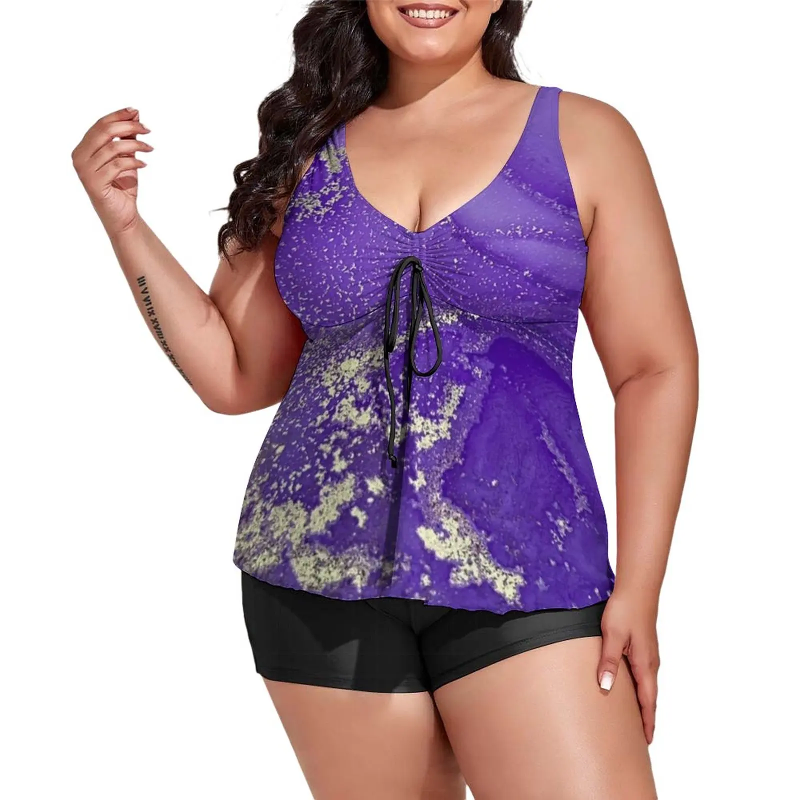 

Purple Organic Marble Swimsuit Abstract Ink Art Tankini Swimwear Two Piece Set Design Bathing Suits Fitness Cute Beach Outfits
