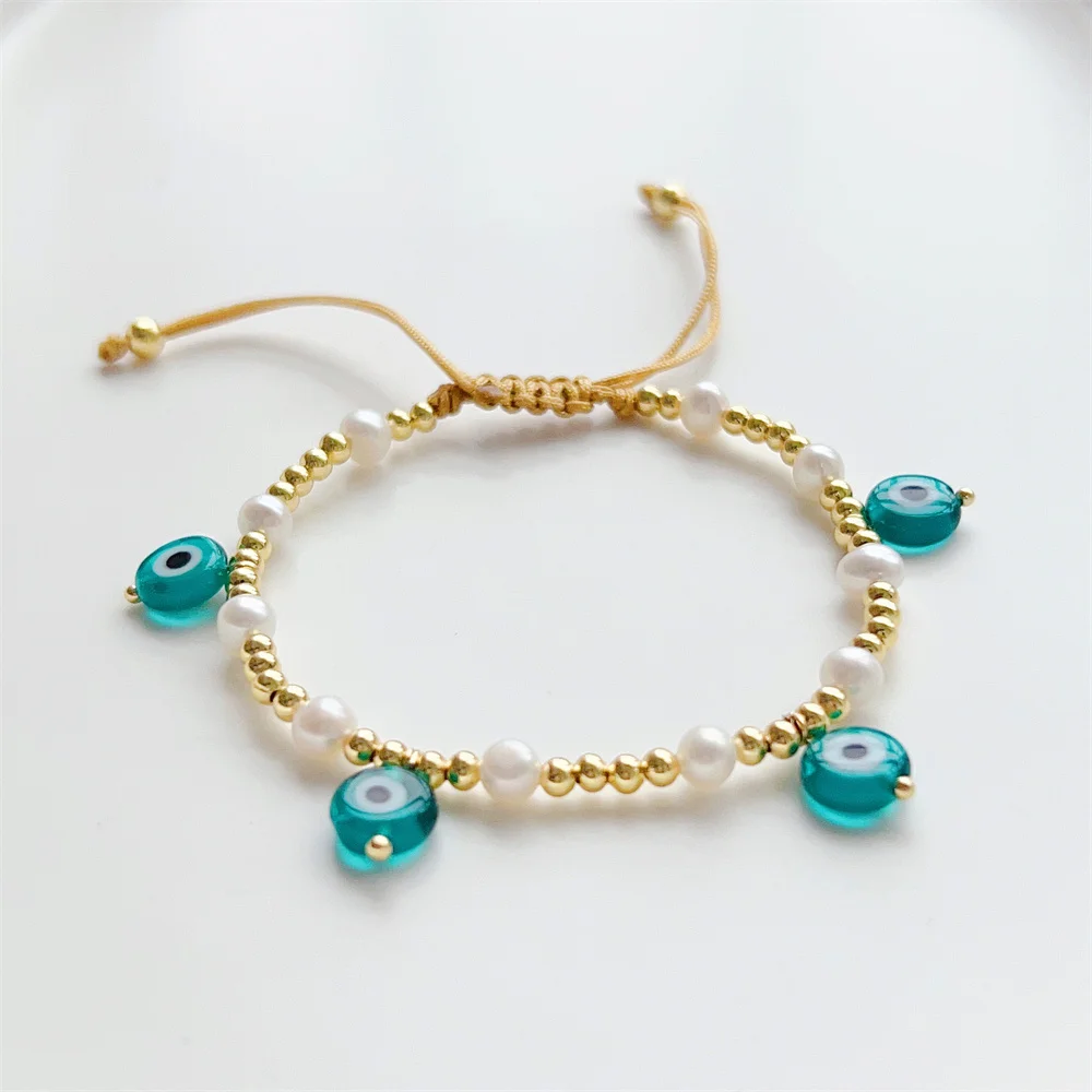 

Y2K Evil Eye Charm Bracelet Accessories Unfade Gold Plated Beads Bracelets for Women Girl Handmade Jewelry Gift Pearl Pulseras