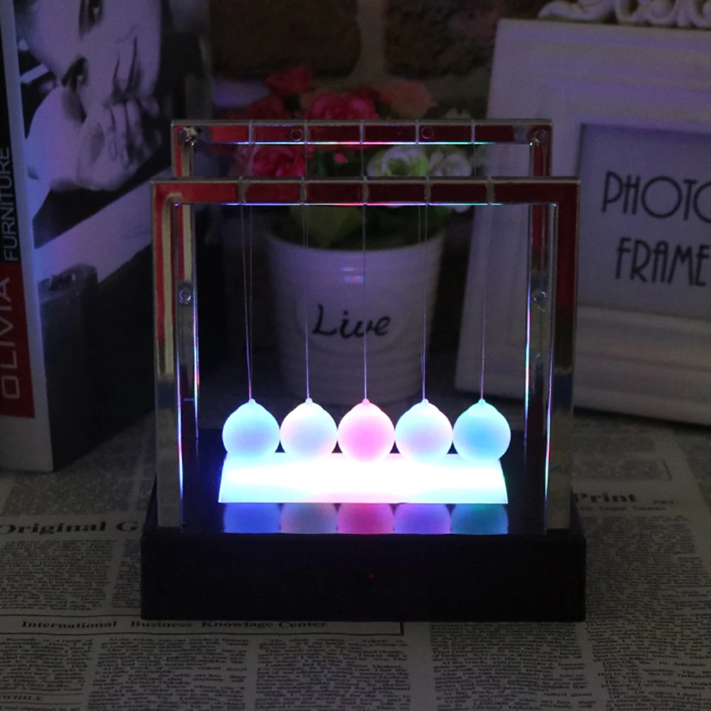 Luminous Newton Cradle Swing Toy Stress Relief Decompression Toy Supplies Friends Gifts Home Office Desk Decoration