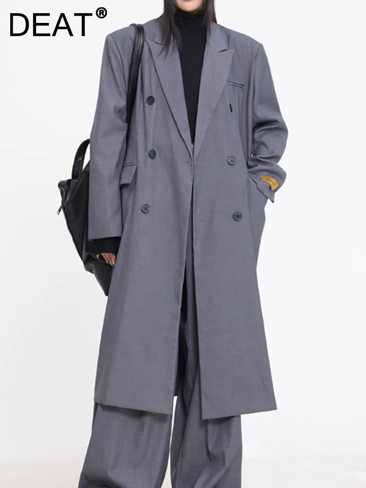 

DEAT Fashion Women Trench Notched Collar Laple Loose Single Breasted Long Sleeve Gray Windbreaker Female Spring 2023 New 17A6047