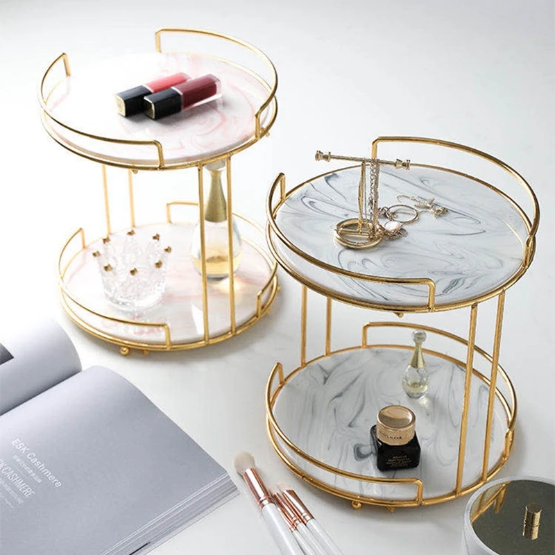Goddess Luxuly Marble Double Layer Cosmetic Storage Rack Desktop Jewelry Perfume Box Plate Party Cake Dessert Display Stand | Дом и сад