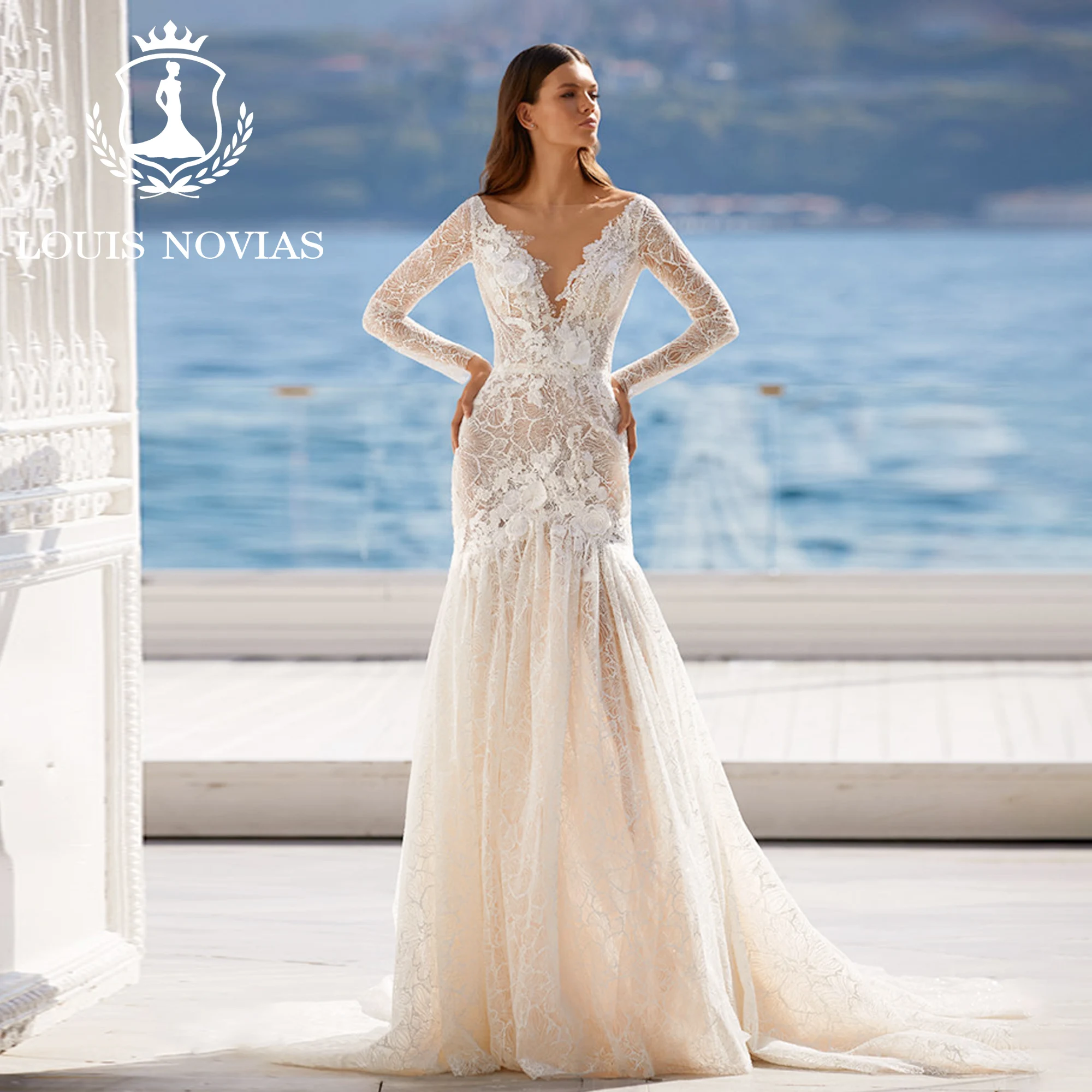 

Женское свадебное платье с юбкой-годе LOUIS NOVIAS, белое элегантное платье с 3D цветочной аппликацией и открытой спиной, лето 2023