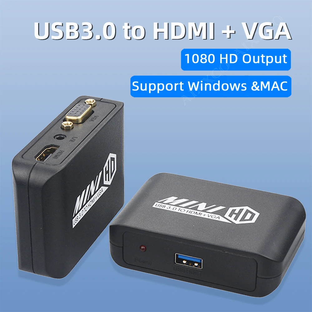 Адаптер для видеодисплея с USB 3,0 на HDMI VGA, 1080P, многоэкранный внешний конвертер для проектора, ноутбука, монитора, ПК, Windows, MAC