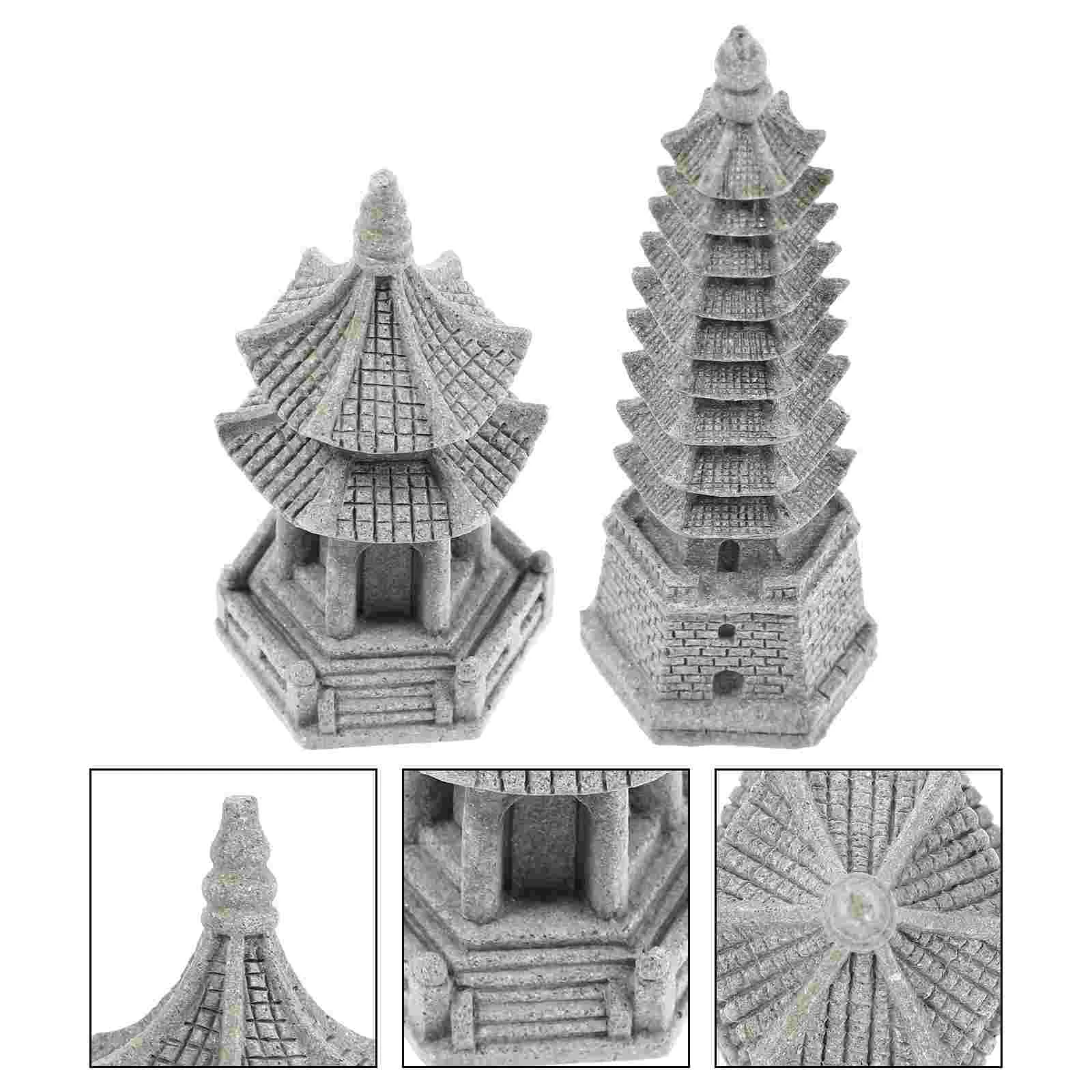 

2Pcs Garden Tower Figurine Miniature Pagoda Hexagon Miniature Pagoda Sculpture Garden Pagoda Statue