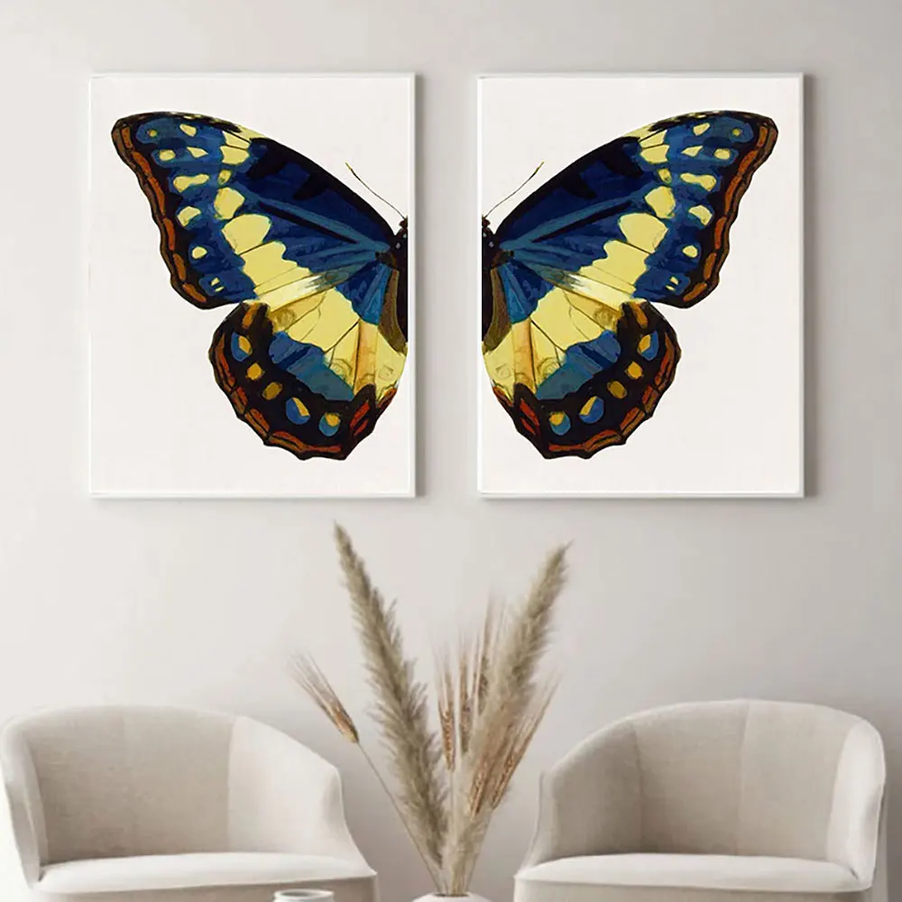 

Blue Butterfly Wall Art Print Set Butterfly Wings Posters and Prints Canvas Painting Wall Picture Bedroom Living Room Home Decor