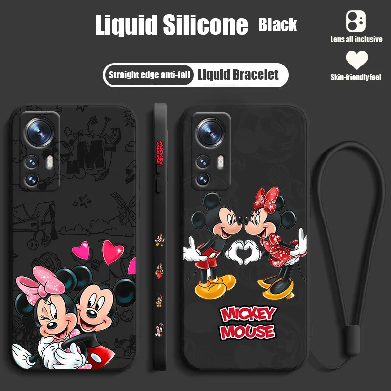 

Disney Mickey Mouse couple For Xiaomi Mi 12T 12S 12 11T 11 10T 10S 10 9 SE CC9E Ultra Lite Pro Liquid Left Rope Phone Case