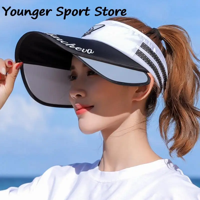 

Summer Sun Hat Retractable Visor Golf Tennis Caps Female Scalable Brim Empty Top Baseball Cap UV Protection Beach Sun Hats
