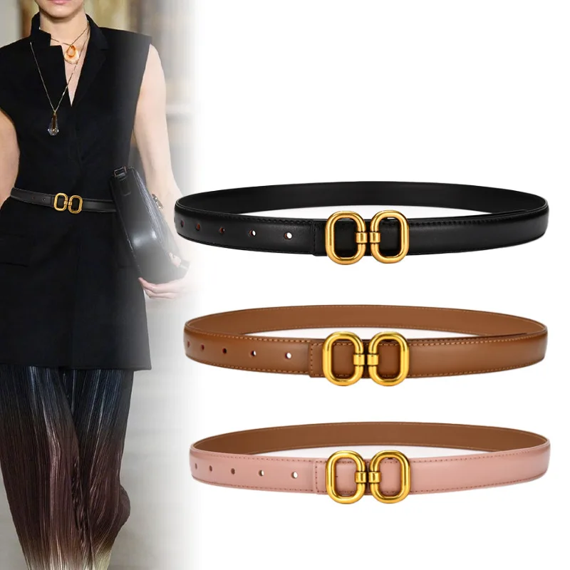 

2022 New Fashion Ladies Belt Alloy Eight-character Buckle Leather Belt Simple Versatile Jeans Leather High Quality Belt