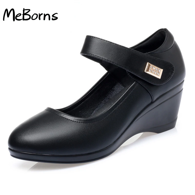 

Mom Shoes High-heel Wedge 2022 New Women Autumn Shoes Round Head Mid-aged Shallow Mouth Ladies Shoes