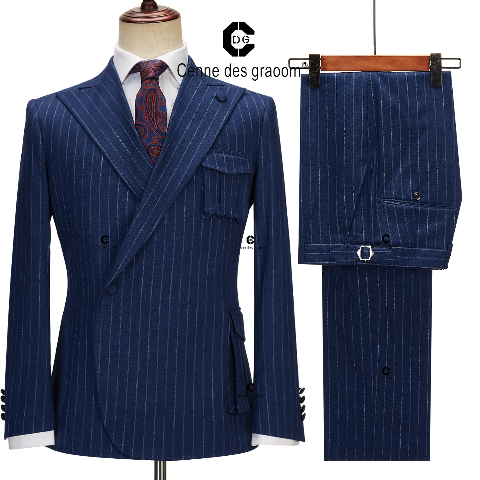 For Men Right Side Button Peak Lapel Jacket Pants 2 Pcs Slim Fit Groomsman Wedding