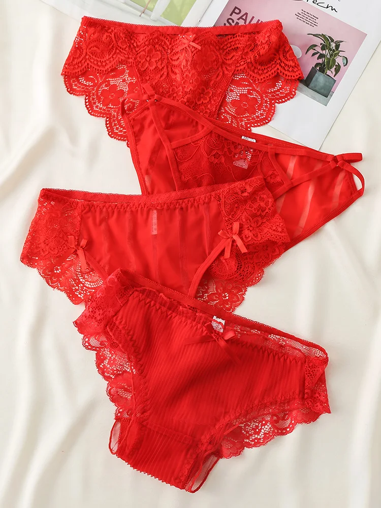 Urban Beau Year of Fate Underwear Women Seamless Bright Red Wedding Low Waist Shorts Plus size Cotton Crotch Briefs