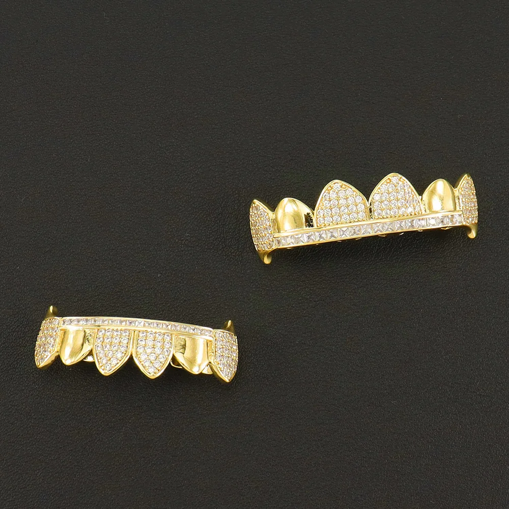 Фото Хип-хоп Iced Out CZ Камни Зубы Grillz Кепки Кубический Циркон Верх и Низ Очарование Грили Набор Для Мужчин Женщин Ювелирные Изделия Подарок №4
