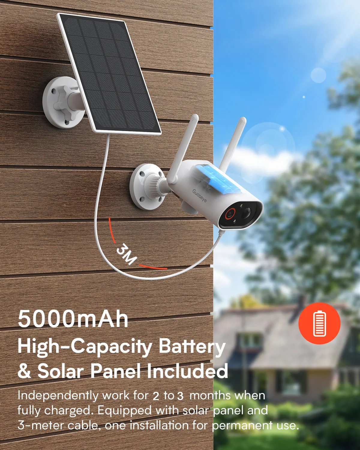 3MP камеры безопасности батареи с солнечной панелью Панорамирование Наклон