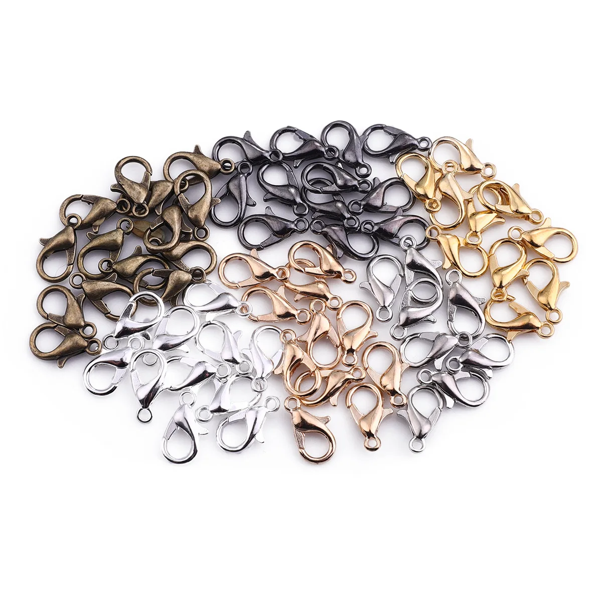 

50PCS 10mm/12mm/14mm/16mm/18mm 9 Color Plated Fashion Jewelry Findings,Alloy Lobster Clasp Hooks for Necklace&Bracelet Chain DIY