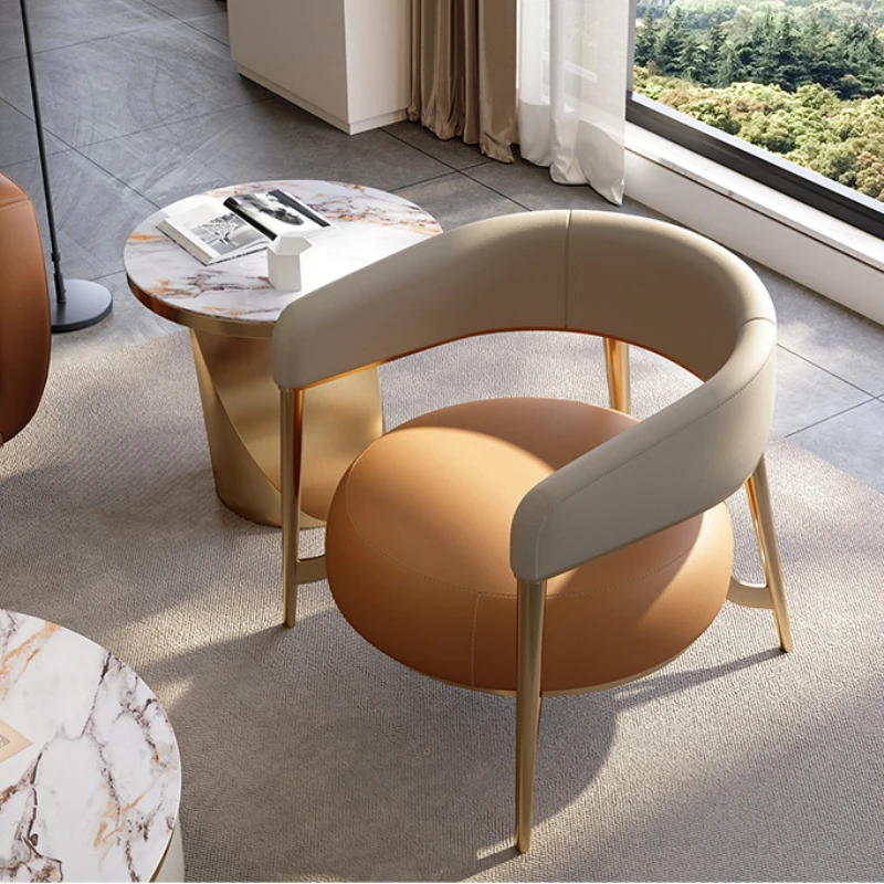 

Single Sofa Light Luxury Postmodern Style Leather Art Lazy Chair Home Balcony Designer Minimalist Leisure Furniture