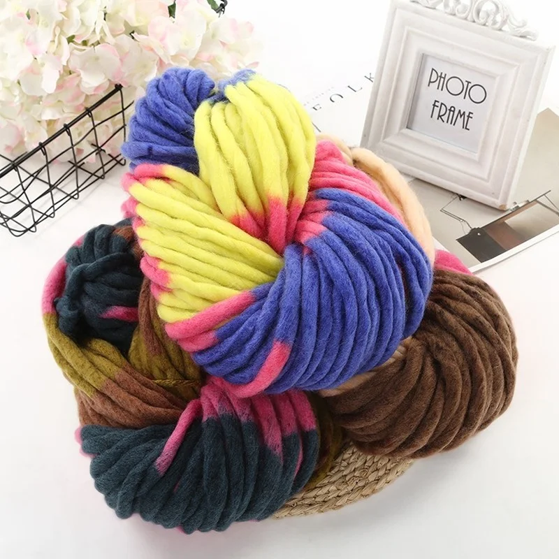 

250G / Roll Segmented Dyed Coarse Icelandic Wool Diameter 2cm DIY Hand Woven Bag Skin Friendly Hat Scarf Thread 100% Acrylic