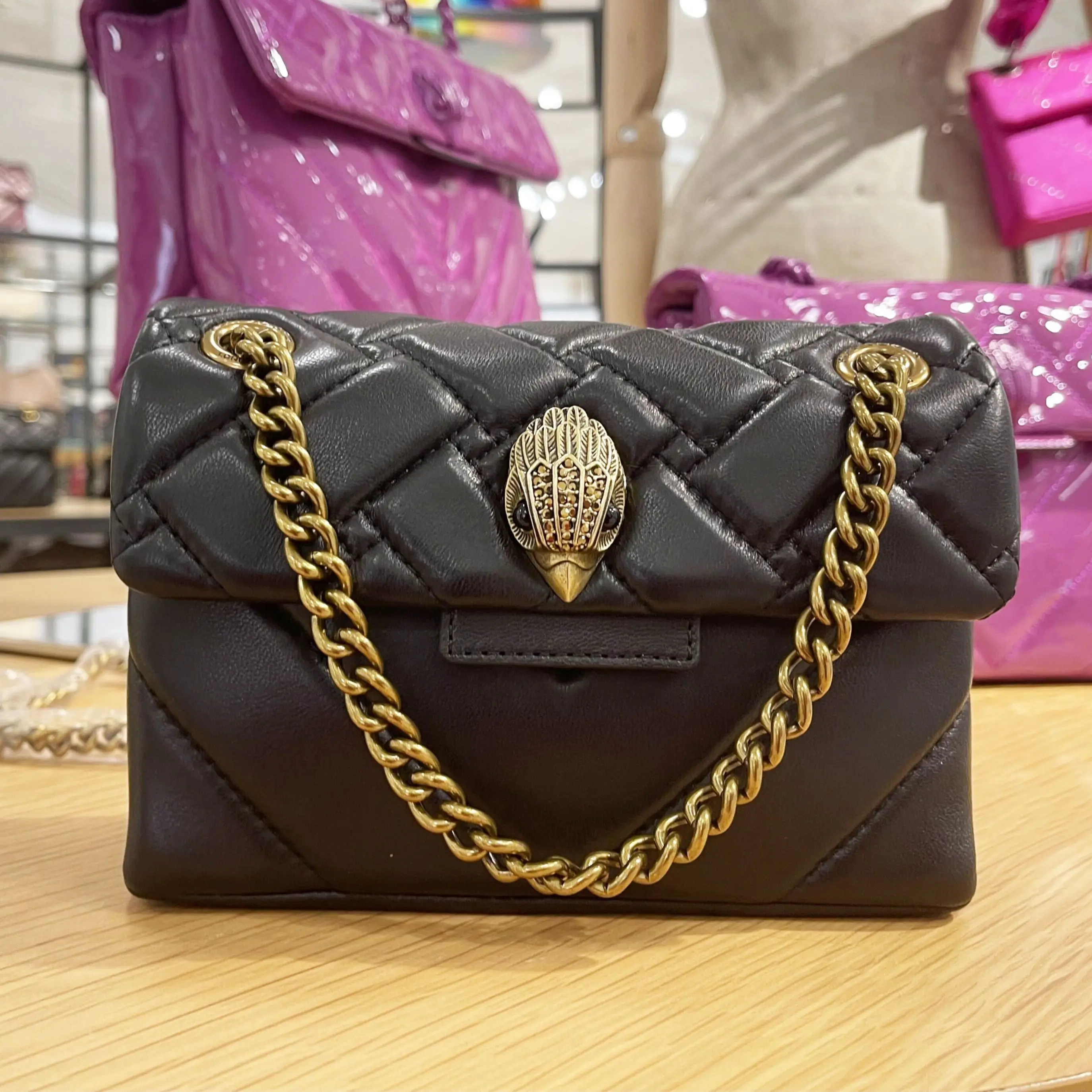 Kurt G London Luxury Design Genuine Leather Chain Bag One-shoulder Crossbody Solid Color With Rhombus Pattern Messenger Handbag