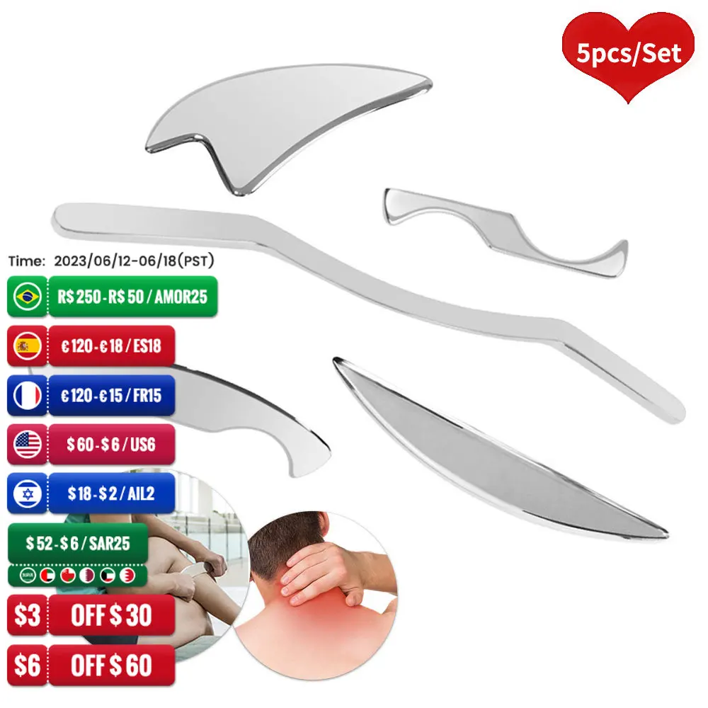 

5PCS IASTM Therapy Massage Tools Set Deep Tissue Massage Fascia Recovery Muscle Mssager Guasha Scraping Board Gua Sha Scraper