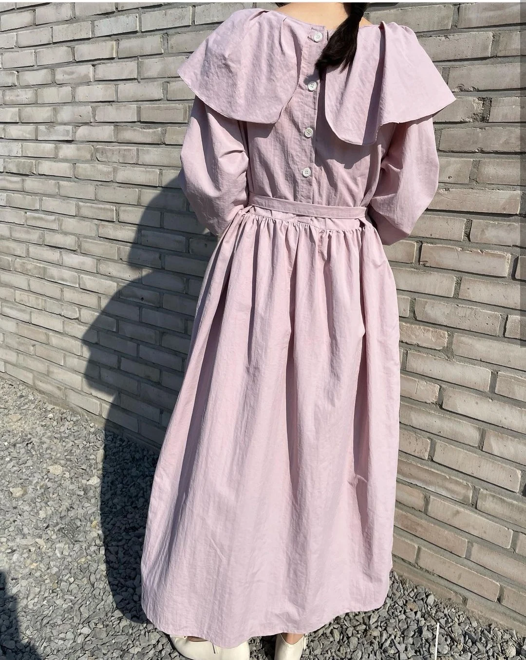 

SuperAen Korean-style Long Dresses Ankle-Length O Neck Casual A-LINE Big Collar Long Sleeve Women Dress