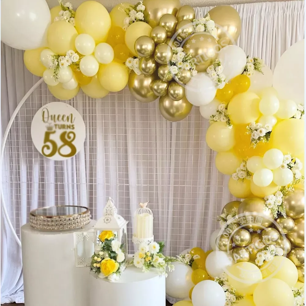 

NEW Yellow Balloon Garland Kit White Metal Gold Latex Globos For Wedding Summer Party Kids Birthday Decorations Baby Shower