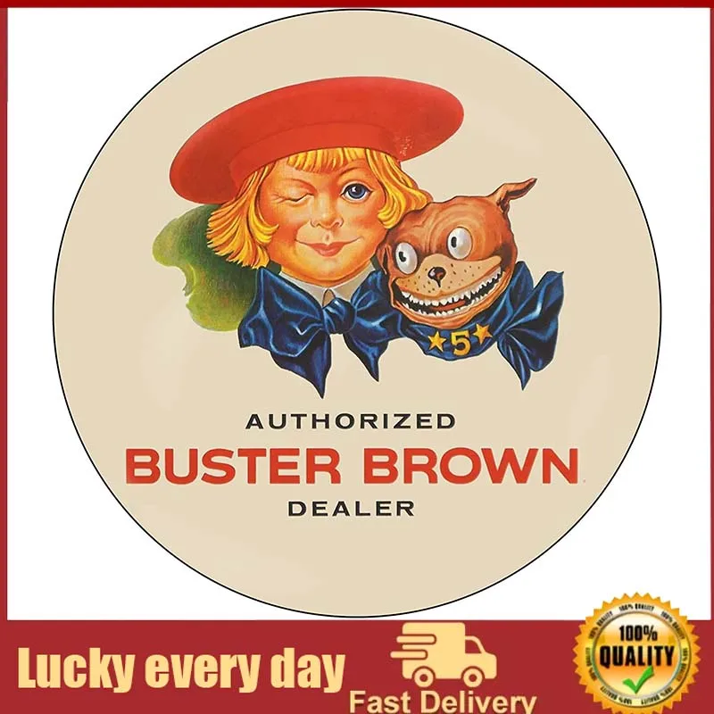 

Vintage Gas Sign Reproduction Vintage Metal Signs Round Metal Tin Sign for Garage and Home Diameter – Buster Brown Dealer