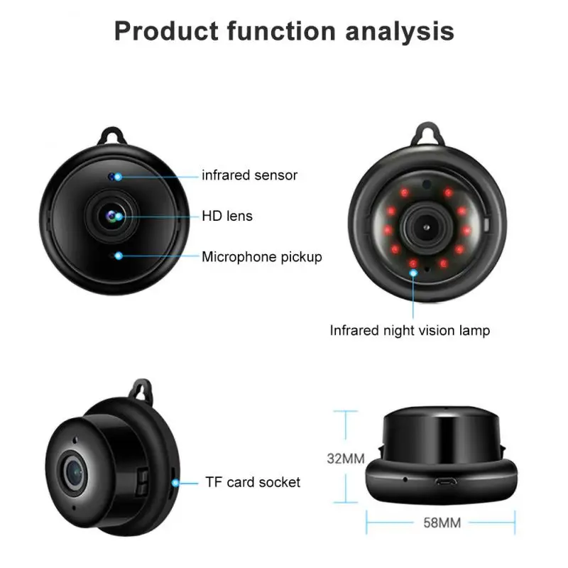 Мини Wi-Fi IP-камера HD 1080P Беспроводная внутренняя камера ночного видения охранная с
