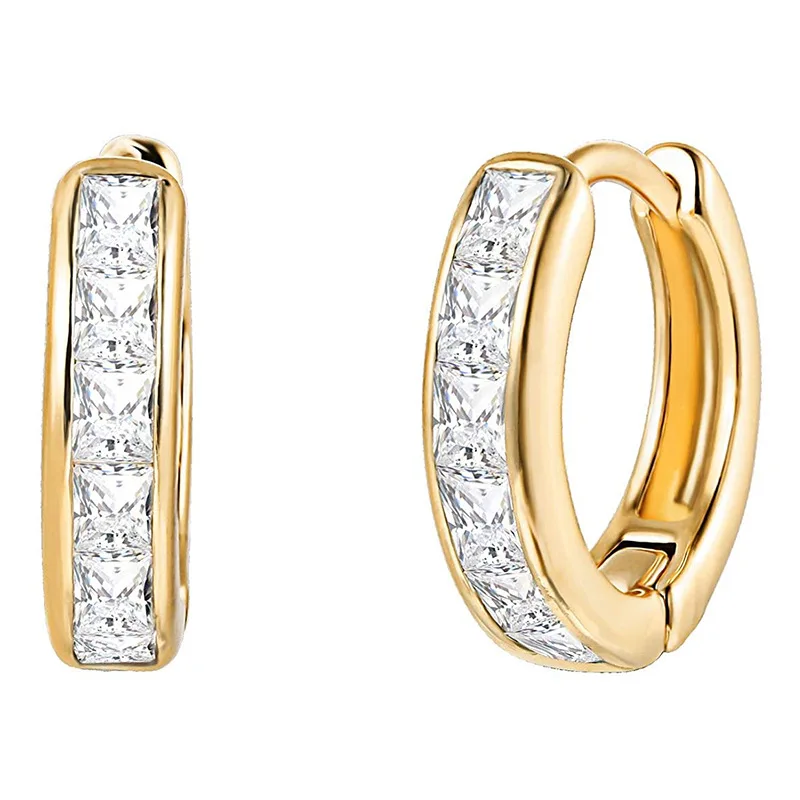 

18K Gold Plated Cubic Zirconia Huggie Cuff Earrings for Women,classic Row Diamond Earrings for Women Jewelry