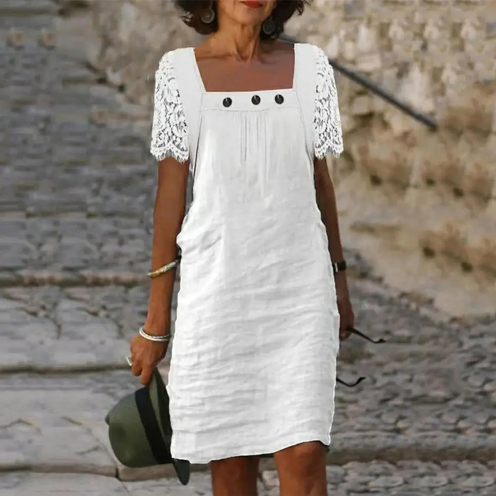 

Повседневное шикарное мягкое быстросохнущее женское платье миди с коротким рукавом, женское платье, украшение на пуговицах, женская одежда