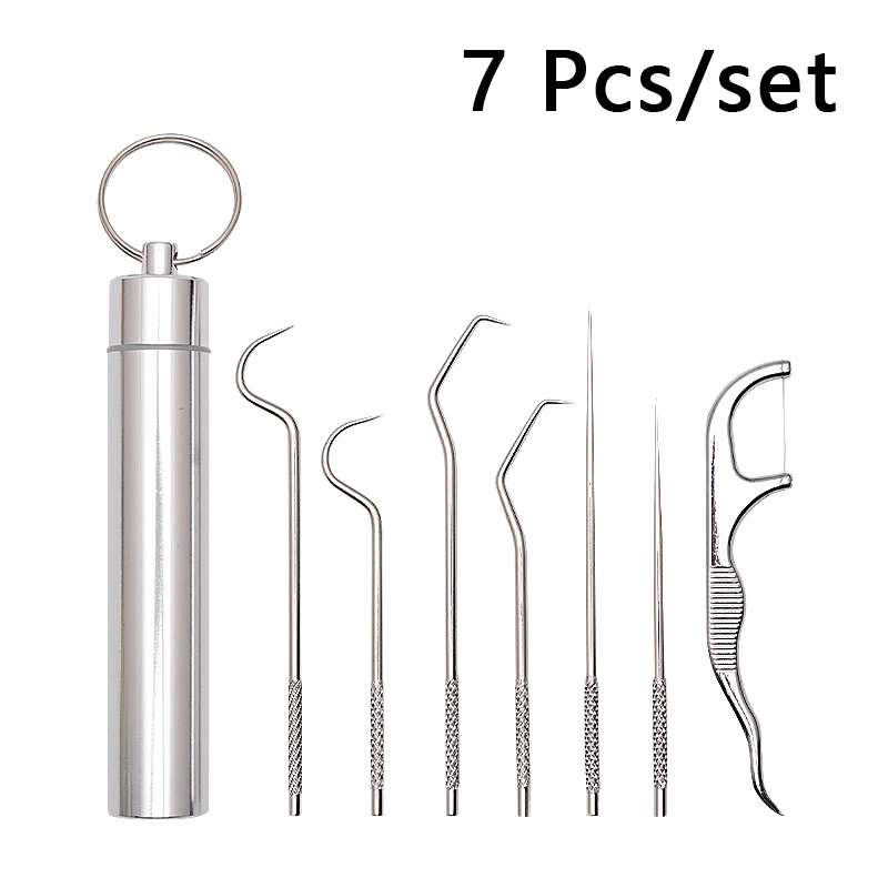 

Stainless Steel Toothpick Set Tooth Flossing Reusable Toothpicks Portable Toothpick Floss Teeth Cleaner Oral Cleaning